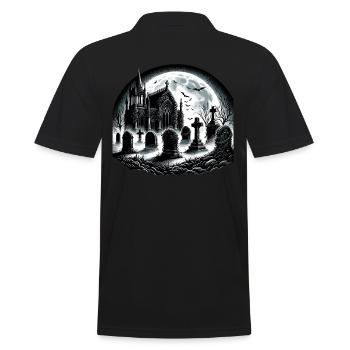 Mondbeschienener gotischer Friedhof: Unheimliche Nachtszene - Männer Poloshirt - Schwarz - Hinten - Kai (181cm)