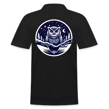 Tranquil Owl Night: Sternenklare Wintereleganz - Männer Poloshirt - Schwarz - Hinten - Kai (181cm)