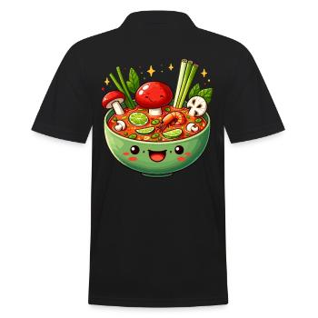 Kawaii Tom Yum Suppenschüssel Illustration für Thai - Männer Poloshirt - Schwarz - Hinten - Kai (181cm)