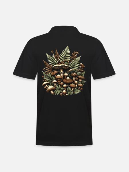 Pilze und Farne Cottagecore Ästhetischer Wald - Männer Poloshirt - Schwarz