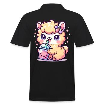 Kawaii Lama Sips Bubble Tea Niedlicher Lama-Boba-Tee - Männer Poloshirt - Schwarz - Hinten - Kai (181cm)