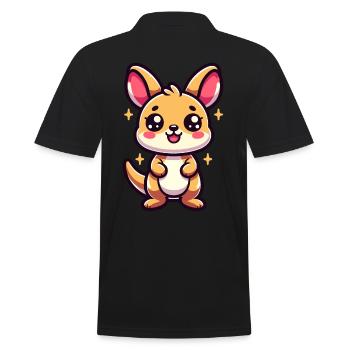 Adorable Kawaii Kangaroo Unique Artwork - Men's Polo Shirt - black - Back - Kai (181cm)