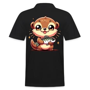 Loutre kawaii avec un design artistique de poisson - Polo Homme - noir - Dos - Kai (181cm)