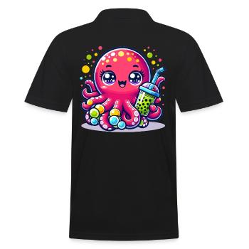 Kawaii Oktopus mit Bubble Tea Sea Ocean Boba Tee - Männer Poloshirt - Schwarz - Hinten - Kai (181cm)