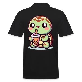 Kawaii Schildkröte Bubble Tea Liebhaber Niedliche Meeresschildkröte - Männer Poloshirt - Schwarz - Hinten - Kai (181cm)