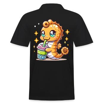 Kawaii Seepferdchen genießt Bubble Tea Meerestier Boba - Männer Poloshirt - Schwarz - Hinten - Kai (181cm)