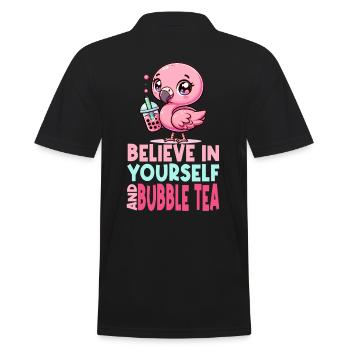 Kawaii Flamingo Bubble Tea Glauben Sie an sich selbst - Männer Poloshirt - Schwarz - Hinten - Kai (181cm)