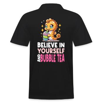 Kawaii Seepferdchen Bubble Tea Boba Milchtee - Männer Poloshirt - Schwarz - Hinten - Kai (181cm)