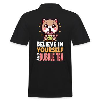 Kawaii Cat Bubble Tea Boba Boisson Coréenne Asiatique - Polo Homme - noir - Dos - Kai (181cm)
