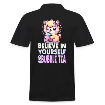 Kawaii Llama Bubble Tea Boba Asian Inspired Design - Men's Polo Shirt - black - Back - Kai (181cm)