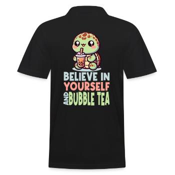 Kawaii Turtle Bubble Tea Glaube an dich selbst - Männer Poloshirt - Schwarz - Hinten - Kai (181cm)