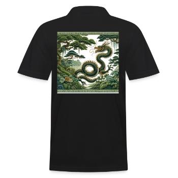 Chinese Dragon Art Mystical Forest Spirits - Men's Polo Shirt - black - Back - Kai (181cm)