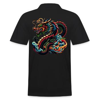 Colorful Chinese Dragon Artistic Design - Men's Polo Shirt - black - Back - Kai (181cm)