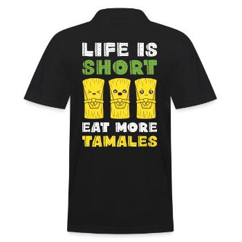 Tamales Lover Art - Life Is Short Eat More Mexican - Men's Polo Shirt - black - Back - Kai (181cm)