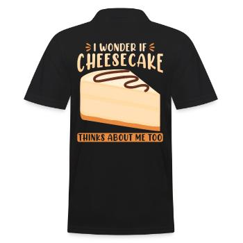 Ich frage mich, ob Cheesecake auch an mich denkt - Männer Poloshirt - Schwarz - Hinten - Kai (181cm)