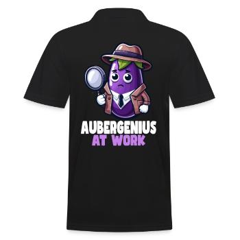 Aubergenius At Work Funny Word Game - Men's Polo Shirt - black - Back - Kai (181cm)