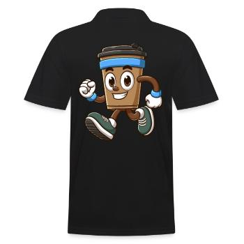 Laufender Kaffeebecher Mit Sneakers - Männer Poloshirt - Schwarz - Hinten - Kai (181cm)