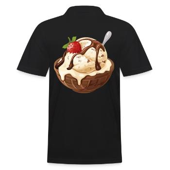 Vanilleeis Erdbeer Eisbecher Genuss Moment - Männer Poloshirt - Schwarz - Hinten - Kai (181cm)