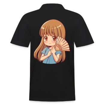 Fille d’anime avec ventilateur dans les tons pastel - Polo Homme - noir - Dos - Kai (181cm)