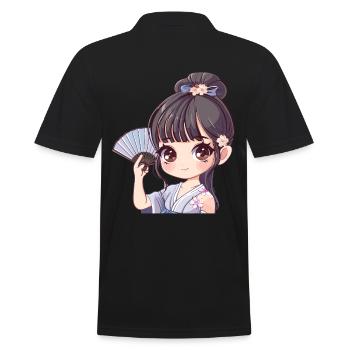 Fille d’anime avec ventilateur - Polo Homme - noir - Dos - Kai (181cm)