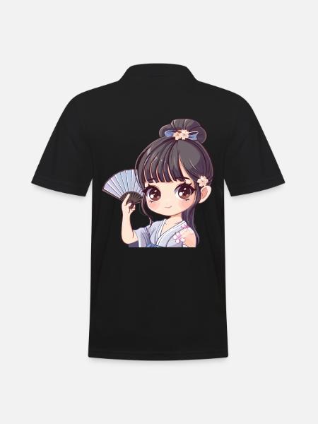 Anime Mädchen mit Fächer - Männer Poloshirt - Schwarz