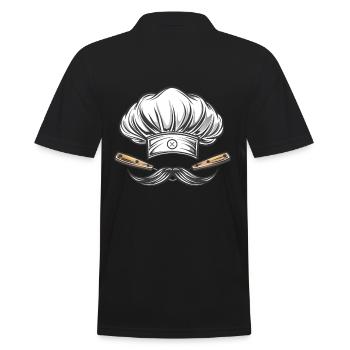 Kochmütze Mit Messern Und Schnurrbart - Männer Poloshirt - Schwarz - Hinten - Kai (181cm)