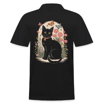 Cottagecore mit Schwarzer Katze und - Männer Poloshirt - Schwarz - Hinten - Kai (181cm)