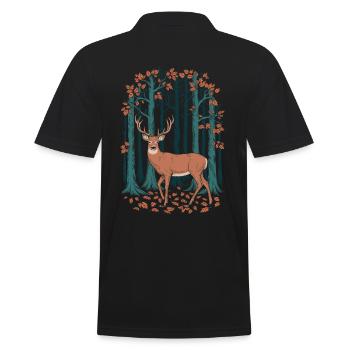 Majestic Deer in Autumn Cottagecore Forest - Men's Polo Shirt - black - Back - Kai (181cm)