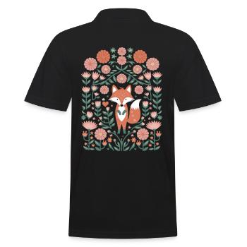 Cottagecore Fuchs im Blumenmeer - Männer Poloshirt - Schwarz - Hinten - Kai (181cm)