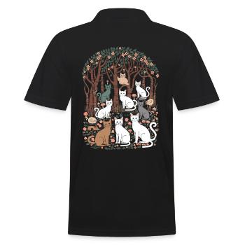 Cat paradise in the cottagecore forest idyll - Men's Polo Shirt - black - Back - Kai (181cm)