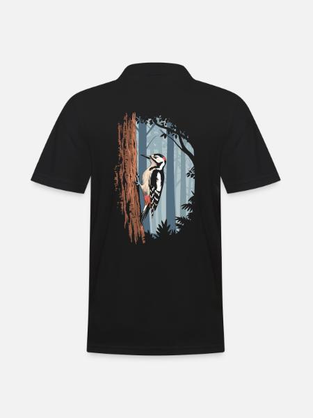 Buntspecht Im Mystischen Wald - Männer Poloshirt - Schwarz
