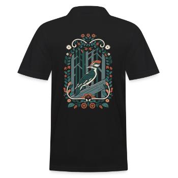Cottagecore Woodpecker in the Magical Forest - Men's Polo Shirt - black - Back - Kai (181cm)