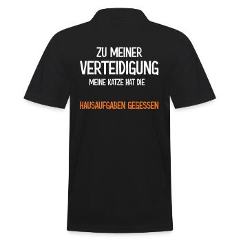 Zu meiner Verteidigung Katze hat Hausaufgaben - Männer Poloshirt - Schwarz - Hinten - Kai (181cm)