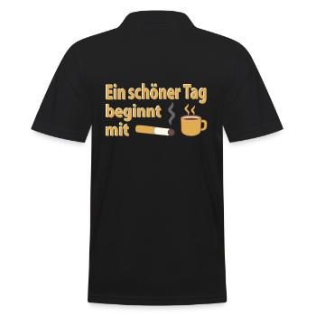 Ein schöner Tag beginnt mit Kaffee und Zigarette - Männer Poloshirt - Schwarz - Hinten - Kai (181cm)