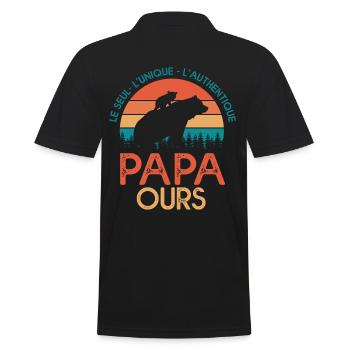 papa ours cadeau papa tshirt papa ours - Polo Homme - noir - Dos - Kai (181cm)
