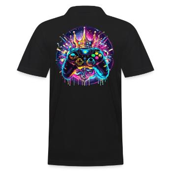 Synthwave Gamer Controller with Crown - Men's Polo Shirt - black - Back - Kai (181cm)