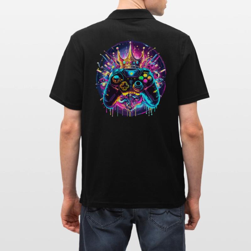 Synthwave Gamer Controller mit Krone Männer Poloshirt