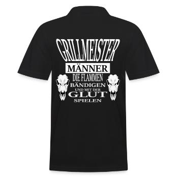 Grillen, Männer, Barbecue, Schürze, Grillmeister - Männer Poloshirt - Schwarz - Hinten - Kai (181cm)