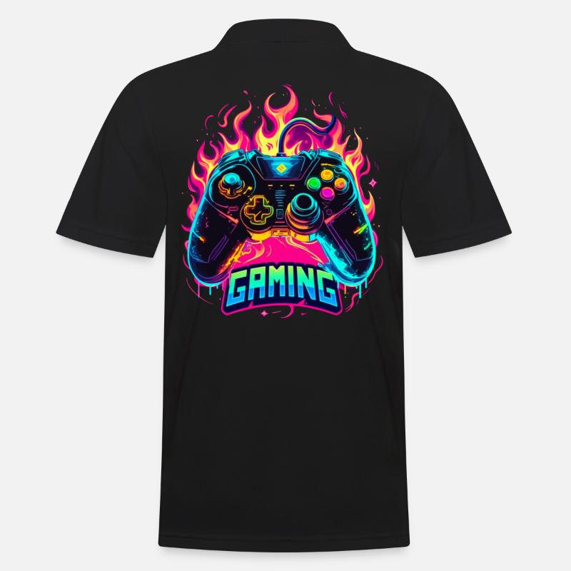 Gaming Controller Flammen Kunst - Männer Poloshirt - Schwarz
