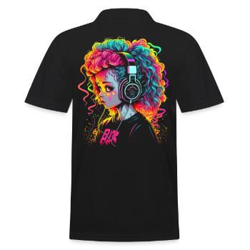 Cute Girl With Headphones - Men's Polo Shirt - black - Back - Kai (181cm)
