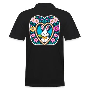 Osterhase viele Blumen Blume - Männer Poloshirt - Schwarz - Hinten - Kai (181cm)