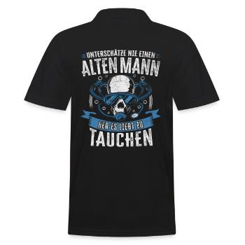UNTERSCHÄTZE NIE ALTEN MANN TAUCHER TAUCHEN SPRUCH - Männer Poloshirt - Schwarz - Hinten - Kai (181cm)