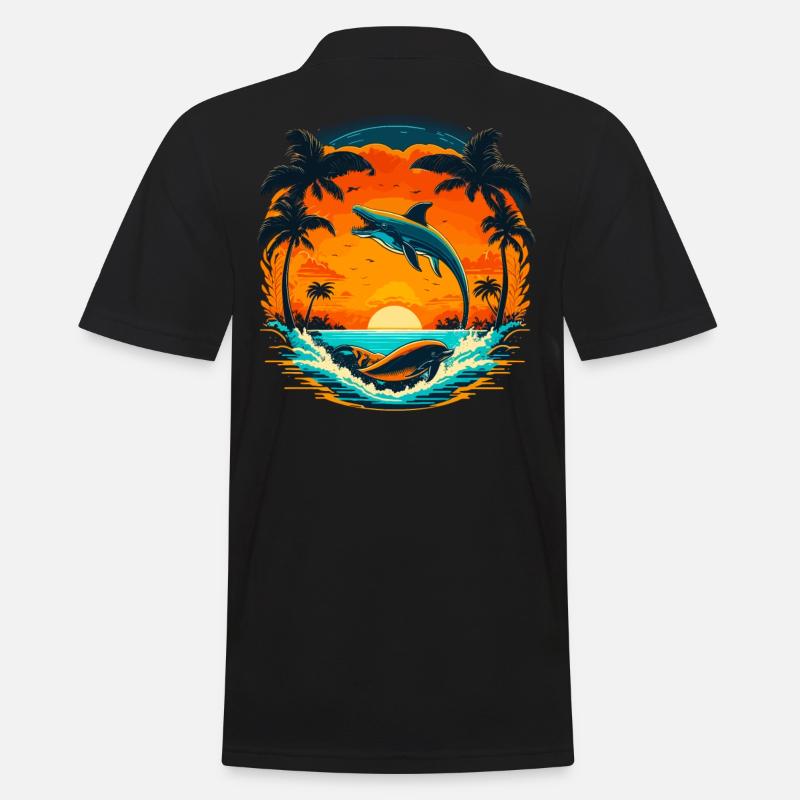 Delphin Sommer Sunset - Männer Poloshirt - Schwarz