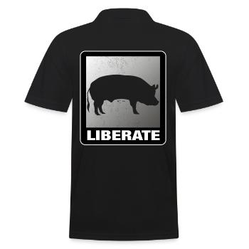 Liberate Vegan Animal Liberation Pig - Men's Polo Shirt - black - Back - Kai (181cm)