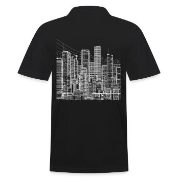 Big city metropolis with skyscrapers - Lineart - Men's Polo Shirt - black - Back - Kai (181cm)