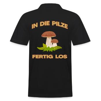 pilzzeit pilzsammler sammelt pilze - Männer Poloshirt - Schwarz - Hinten - Kai (181cm)
