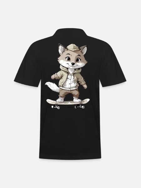 Little Fox Skateboarder Skateboard - Polo Homme - noir