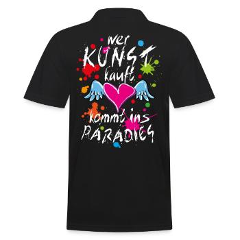 14 Wer Kunst kauft kommt ins Paradies Herz Flügel - Männer Poloshirt - Schwarz - Hinten - Kai (181cm)
