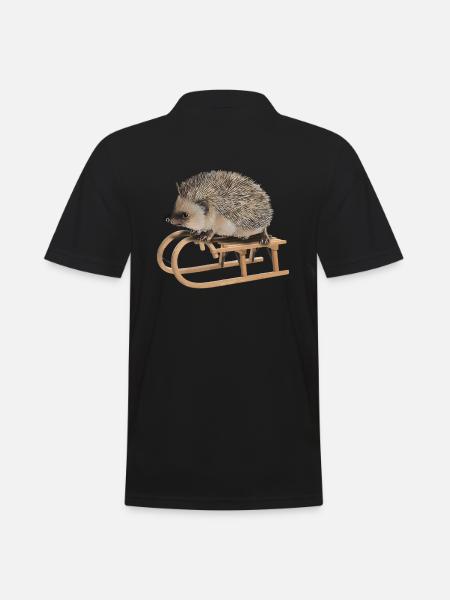 cooler Igel beim Schlittenfahren | Winter Geschenk - Männer Poloshirt - Schwarz
