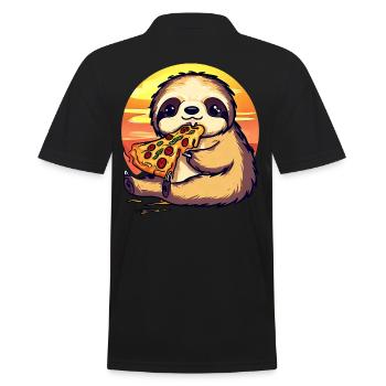 Pizza Faultier im Sonnenuntergang - Männer Poloshirt - Schwarz - Hinten - Kai (181cm)